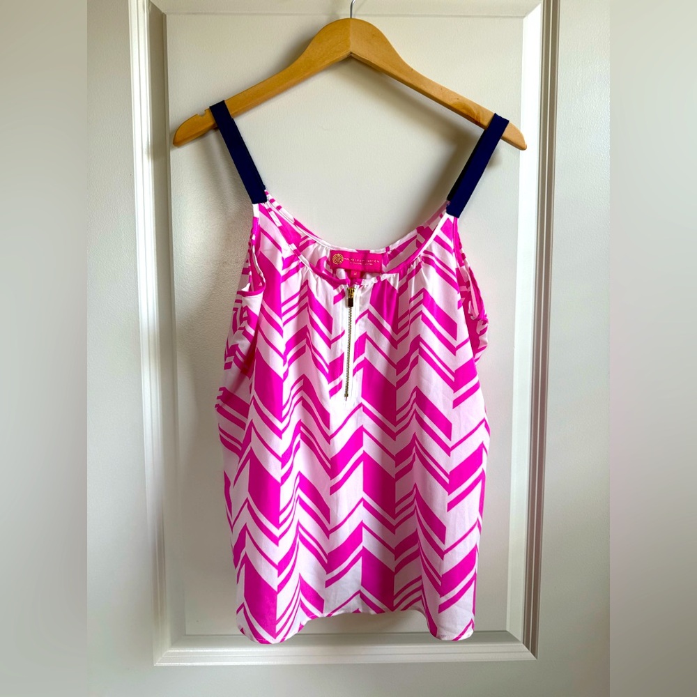 Macbeth Collection Pink and White Chevron Tank Top Women’s Size Medium EUC